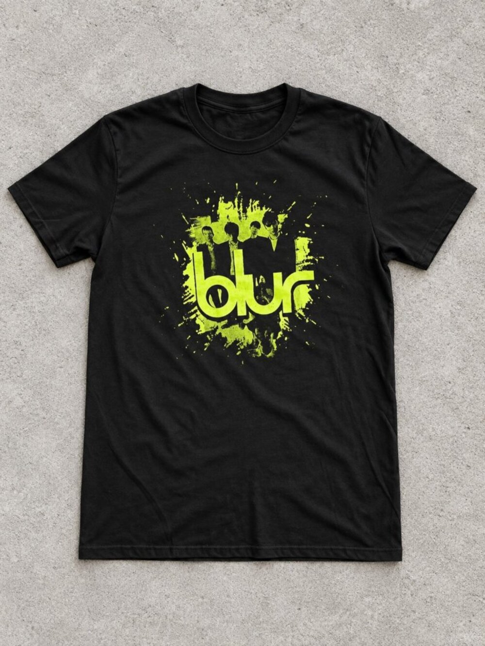 Blur Neon Green Band Graphic Black Gildan T-Shirt